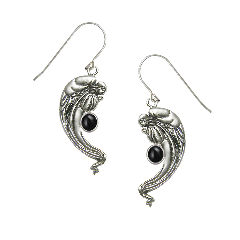 Sterling Silver Angel Of Love Drop Dangle Earrings With Black Onyx